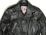 Geaca Dama Piele Neagra Disigual XL (S pe eticheta) Matlasata 2 Gulere, 4 Buzunare. Haina de toamna iarna