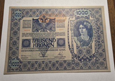 1000 Coroane Kronen Korona 1902 UNC - Minus- Piesa Superba foto