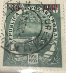 Timbre Romania Timbru Supratipar RPR 5 lei 35 bani 1955