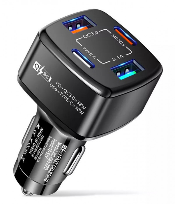 Incarcator auto 12-24V Fast Charge cu port PD 20W si QC3.0 18W - BK365-BLACK