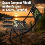 Scaun Compact Pliabil pentru Pescuit, cu Spătar, Camuflaj