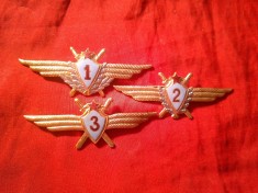 Set 3 Insigne Militare URSS - Fortele Aeriene Militare Sovietice cca.1966 - Pilot Militar - Clasele:1,2,3 , metal si email , L=7,3cm