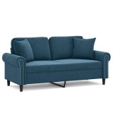 Cumpara ieftin Canapea cu 2 locuri cu pernute, albastru, 140 cm, catifea
