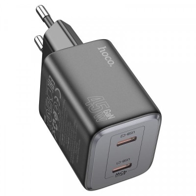 Incarcator Retea HOCO N42, 45W, 3A, 2 x USB-C, Negru foto