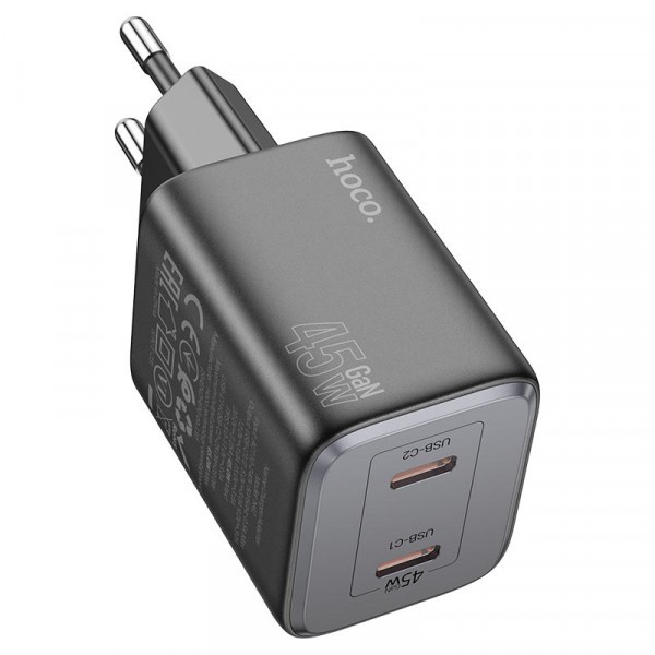 Incarcator Retea HOCO N42, 45W, 3A, 2 x USB-C, Negru
