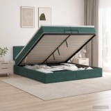 Cumpara ieftin Pat ottoman cu saltea Verde inchis 200 x 200 cm Catifea