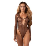 Lenjerie sexy teddy OBSESSIVE Soranna, body erotic mulat din plasă, reflexe aurii, transparent, mărime S/M
