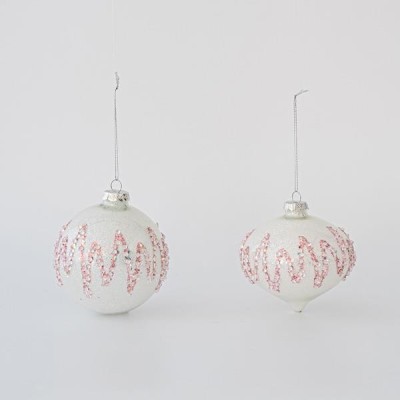 Set 4 globuri din sticla White with Glitter 10 cm foto