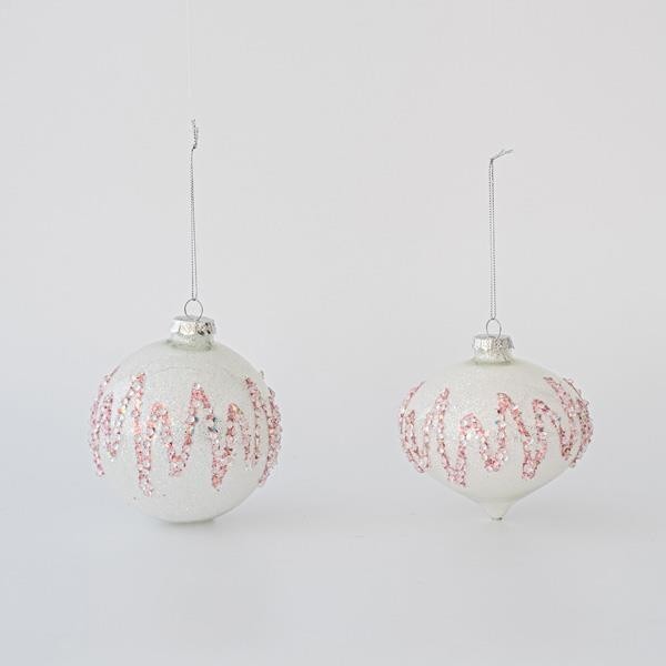 Set 4 globuri din sticla White with Glitter 10 cm