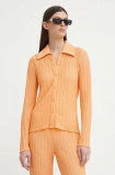 R&eacute;sum&eacute; camasa AbbyRS femei, culoarea portocaliu, cu guler clasic, slim, 20471120