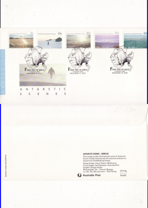 Circulatie Australia - tema Antarctica, exploratori-FDC 1987