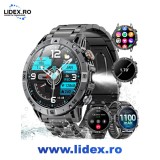 Ceas Smartwatch Mingtawn ZW94, Apel Bluetooth 5.3, Baterie 1100mAh 30 Zile Standby, Ecran TFT HD 1.7", Lanterna LED, 2 Curele Silicon + Otel, Negru
