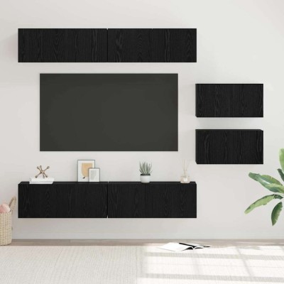Set comodă TV 6 pcs Stejar negru 80 x 30 x 30 cm Lemn compozit foto