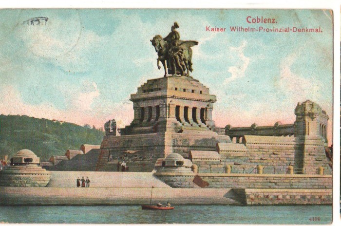 CPIB 23902 CARTE POSTALA - COBLENZ - KAISER WILHELM PROVINZIAL-DENKMAL , GERMANIA, EDITURA VERLAG, 1908, STAMPILA, TIMBRU