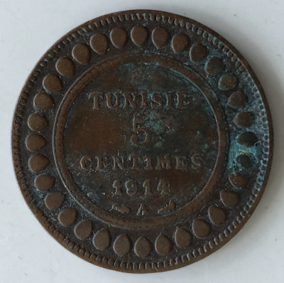 Moneda Tunisia - 5 Centimes 1914 - A foto