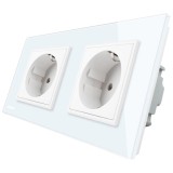 Priza dubla Livolo VL-C7C2EU-11, incastrat, contact de protectie, rama din sticla inclusa, alb