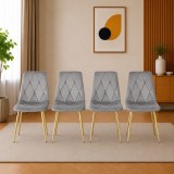 Set 4 scaune Libra pentru bucatarie si living, catifea gri deschis, auriu