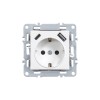 Priză de curent Nova cu &icirc;mpăm&acirc;ntare și conector USB 2A alb
