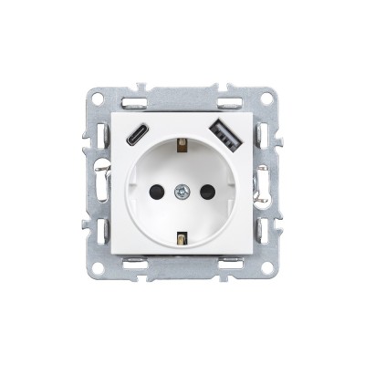 Priză de curent Nova cu &amp;icirc;mpăm&amp;acirc;ntare și conector USB 2A alb foto