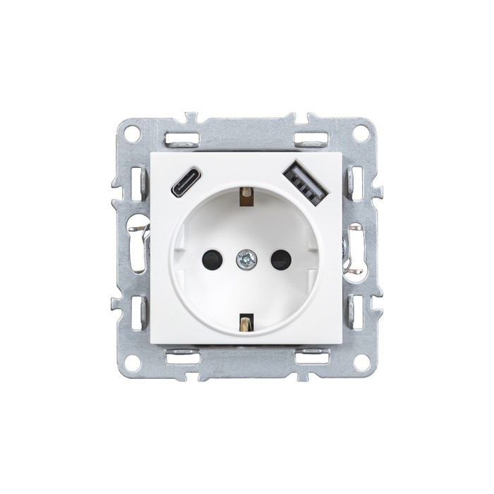 Priză de curent Nova cu &icirc;mpăm&acirc;ntare și conector USB 2A alb