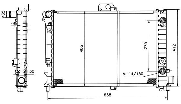 Radiator racire Saab 9000, 09.1984-09.1993, motor 2.0 T, 136 kw; 2.3 T, 125/143/147/165 kw, benzina, cutie automata, cu AC, 550x388x32 mm, aluminiu b