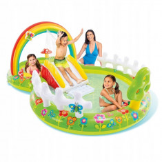 Piscina gonflabila pentru copii, model Gradina, Intex, 290x180x104 cm, 450 litri, tobogan gonflabil foto