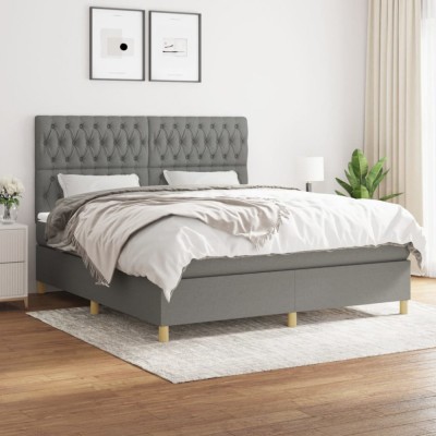 vidaXL Pat box spring cu saltea, gri &amp;icirc;nchis, 180x200 cm, textil 3142594 foto