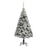 Brad de Crăciun pre-iluminat cu set globuri, verde, 210 cm, PVC