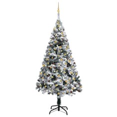 Brad de Crăciun pre-iluminat cu set globuri, verde, 210 cm, PVC foto