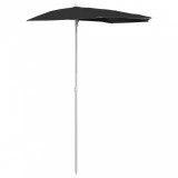 Umbrela de gradina cu stalp, negru, 180x90 cm, semirotunda