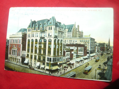 Ilustrata color SUA circ.1910- Washington si Market Sts New Ark -NY foto