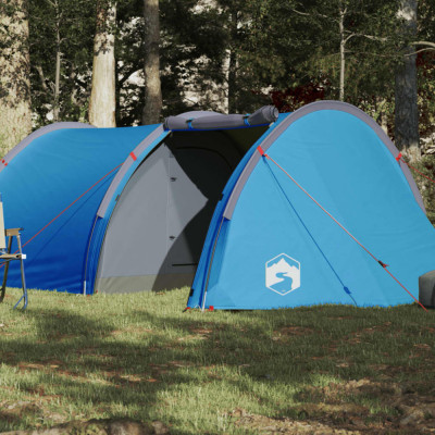 vidaXL Cort de camping tunel pentru 4 persoane, albastru, impermeabil foto