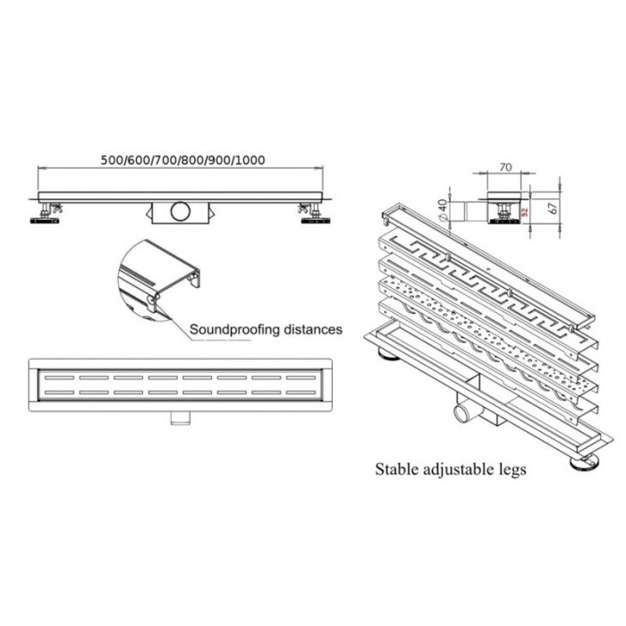 Rigola dus Hydroland Neo Pure, sticla securizata alba, lungime 70 cm