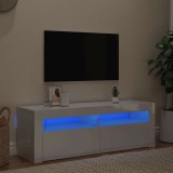 Comodă TV cu lumini LED, alb extralucios, 120x35x40 cm