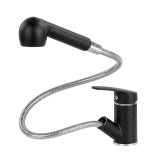 Robinet bucatarie Leziter Carol Negru, Extensibil, Cap Dus Detasabil, Cupru, Inox, Conexiune 1/2
