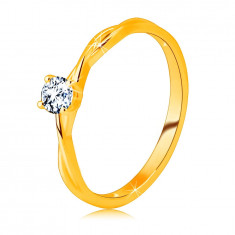 Inel de logodnă din aur galben de 14 K - zirconiu transparent în inel - Marime inel: 54