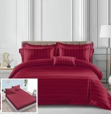 Cumpara ieftin Lenjerie Damasc Deluxe Riky Dd003, Damasc, 6 Piese, Cu Elastic, Rosu