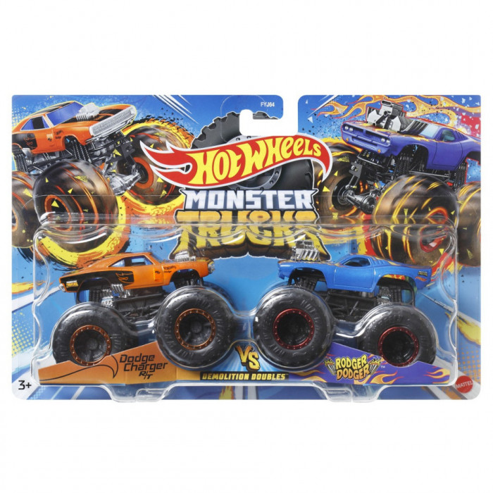 Hot wheels monster truck set 2 masini scara 1 la 64 dodger charger si rodger