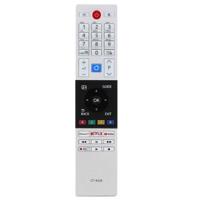Telecomanda CT-8528 pentru LED Toshiba cu Netflix, alba cu functiile telecomenzii originale