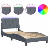 Cadru de pat cu LED fara saltea, Hanko, gri inchis, 80x200 cm, catifea