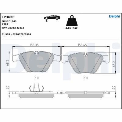 DELPHI LP3630 set placute frana,frana disc foto