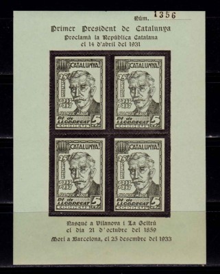 Catalonia 1937 colita-Spania razboi civil/locala Prim Pres.Francesc M./negru,MNH foto