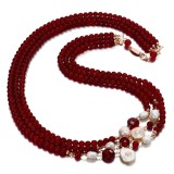 Cumpara ieftin Colier Argint 925 placat aur roz cu agat rubiniu si perle de cultura, 73cm. Bijuterie handmade Made in Italy