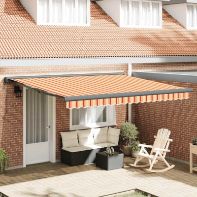 Copertină retractabilă, galben/alb, 4,5x3 m, textil/aluminiu foto
