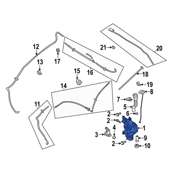 Rezervor spalator parbriz Mazda CX-30 (DM), 09.2019-, modele fara spalator faruri, Gat de umplere cu cap, cu senzor nivel lichid,