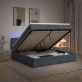 Cumpara ieftin Pat Ottoman cu Saltea si LED Gri inchis 180 x 200 cm Catifea