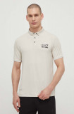 EA7 Emporio Armani tricou polo barbati, culoarea bej, neted