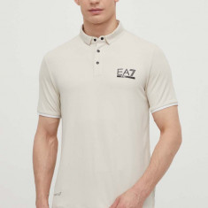 EA7 Emporio Armani tricou polo barbati, culoarea bej, neted