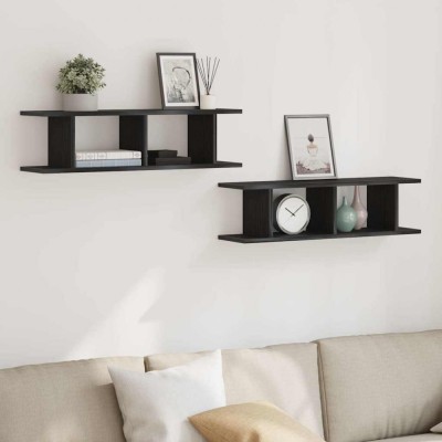 vidaXL Rafturi de perete 2 buc Stejar negru 75x18x20 cm Lemn prelucrat 862060 foto