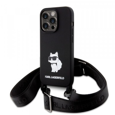 Husa pentru Apple iPhone 15 Pro Max, Karl Lagerfeld, Silicone Crossbody Choupette, Neagra foto